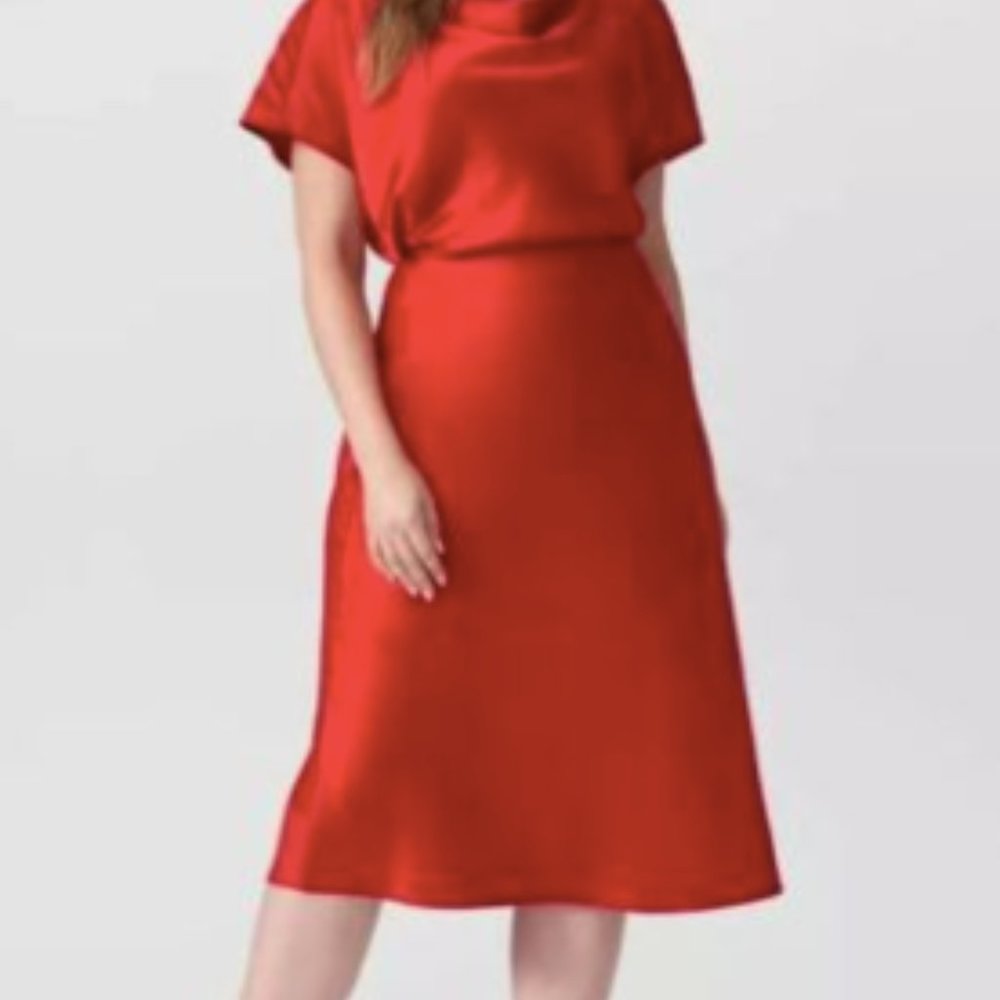 Universal Standard Ceecee Midi Bias Skirt in Haute Red sz 16